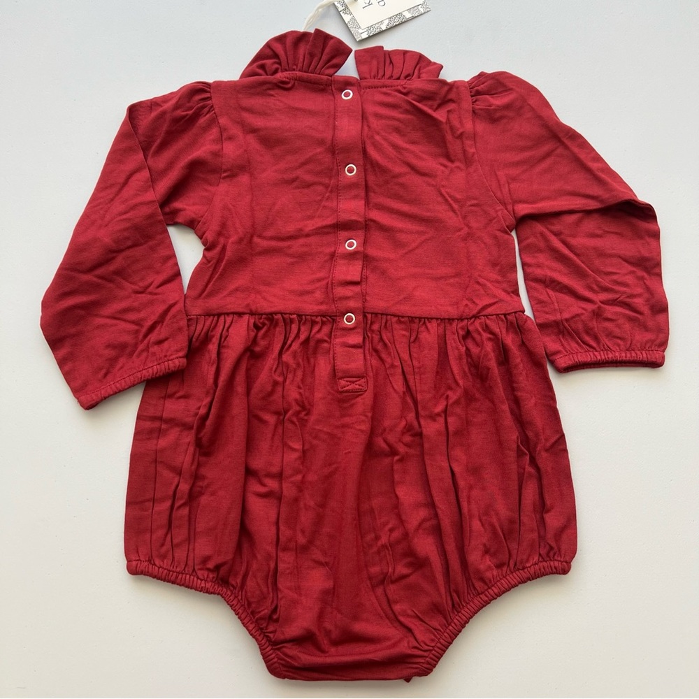 NWT Kate Quinn pear red bamboo long sleeve mini ruffle bubble size 12-18m - Picture 4 of 8
